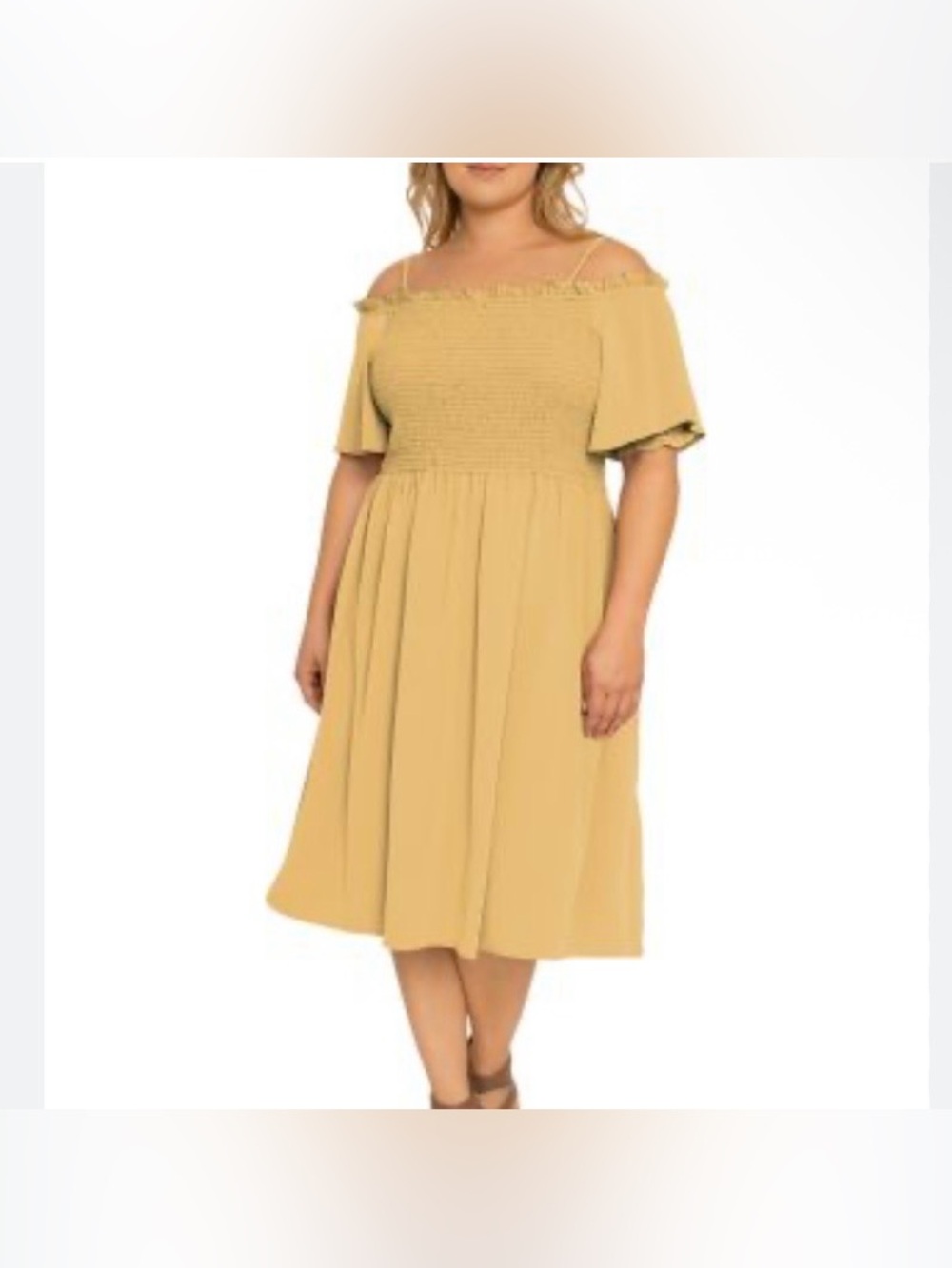 NWOT Standards & Practices Smocked Midi Dress Pale Banana Size 1X